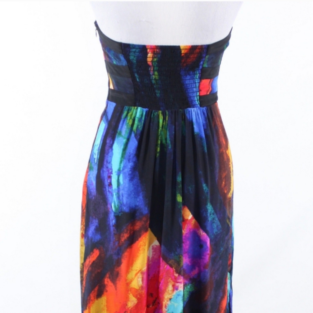Alice & Trixie Valeria Silk Watercolor Strapless Maxi Gown Dress Small - Picture 8 of 14
